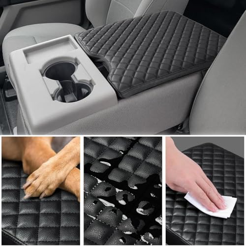 JOJOY LUX Center Console Cover for Ford F150 2015-2024 and F250 F350 F450 2017-2024 Leather Arm Rest Box Lid Middle Console Armrest Protective Cover F150 F250 Accessories(for Jump Seat Only) by JOJOY LUX - Used condition - Image 4