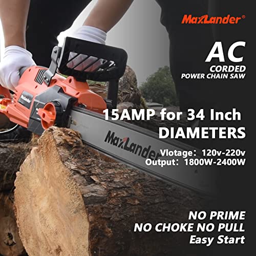 Electric Chainsaw Corded Maxlander 18 Inch Corded Chainsaw 15 Amp Powerful Corded Electric Chainsaw For Tree Wood Cutting, Tool-Less Chain Tension #TOP3
