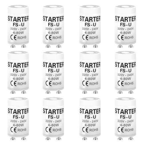12 Piezas Cebador Fluorescente Lighting Starter FS-U 4-80W 220-240V Arrancador Tubo Fluorescente Led para Lámparas Fluorescentes Neon Acuario Luces UVC Encendido Uso Doméstico Comercial e Industrial