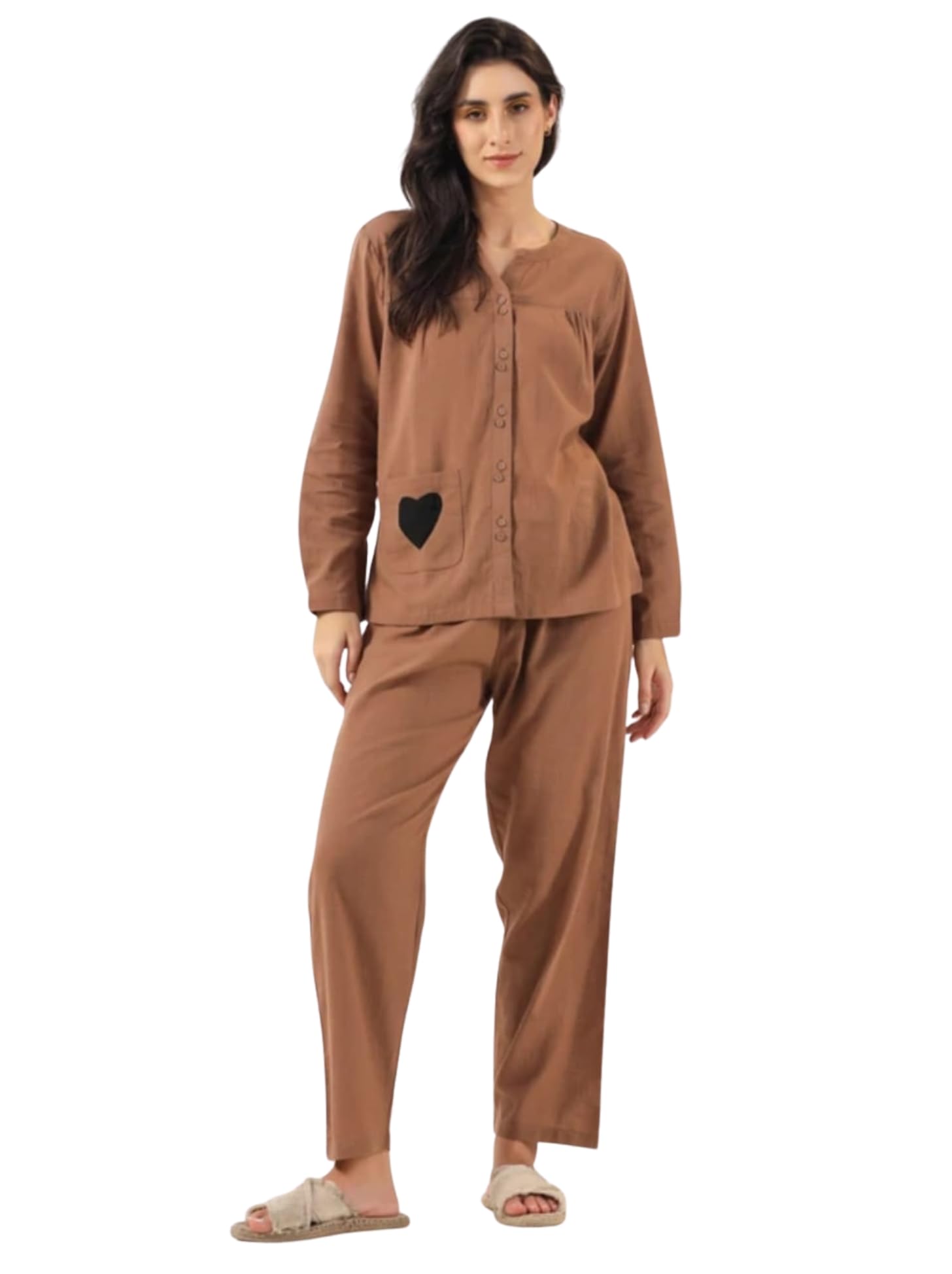 Women's Cotton Sleb Pyjama Set, Full Sleeve Top with Heart Pocket, Button-Down, Lounge Wear |-picture-26
