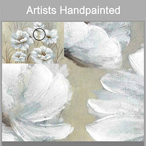 Artistic Path White Flowers Canvas Wall Art: Yellowish Peony Artwork Floral Picture Painting For Living Room (36" W X 24" H,Multi-Sized) #TOP1