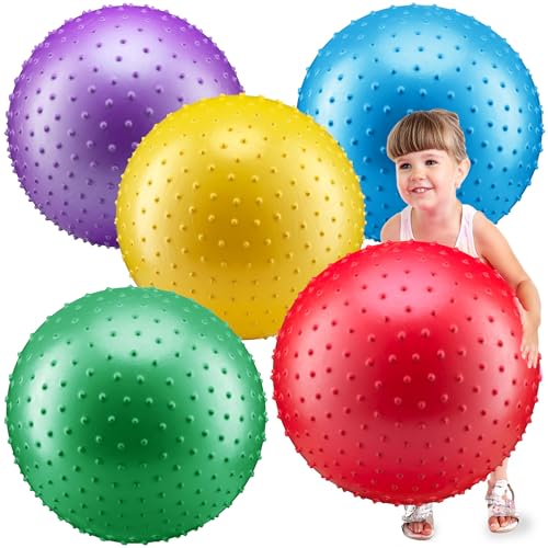 Bedwina Big Knobby Balls - (Pack of 5) 18 Inch Fun Bouncy for Toddlers and Kids, Great for Tactile Sensory Balls, Spiky Stress Ball, Fidget Toys, and Party Favors by Bedwina - Used condition - CA$32.79