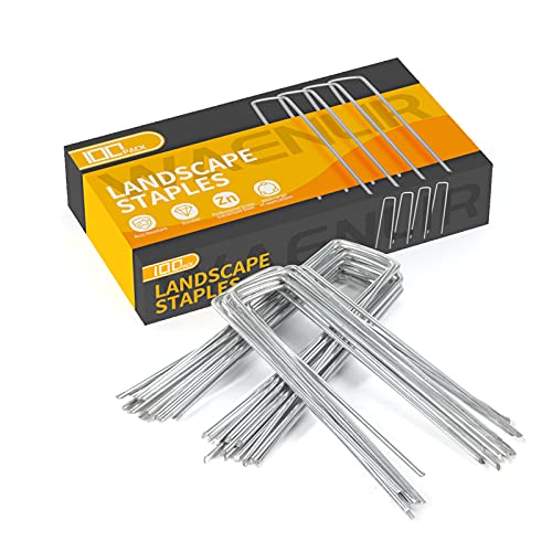 WAENLIR 6 inch 100 Pack Garden Staples Galvanized Landscape Stakes
