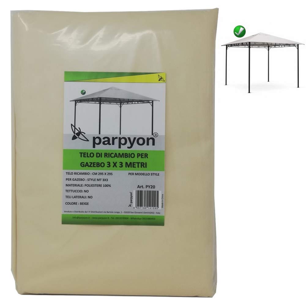 Parpyon® Telo Gazebo 3x3 Copertura in Tessuto Poliestere 100% per Gazebo da Giardino Esterno Beige