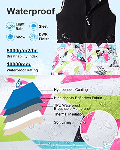 Pursky Kids Insulated Snow Bib Unisex Waterproof Snow Overalls For Boys Youth Teen Ski Pants Snow Pants Girls Snowpants Husky Ski Bibs Geometry 14/16 #TOP2
