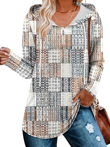 BETTE BOUTIK Womens Quarter Zip Tunic Hoodies Pullover Long Hooded Sweatshirts S-3XL