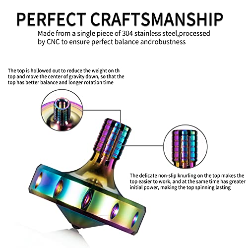 Cheetop Precision Metal Spinning Top, Long Lasting Spin Time And Perfect Balance, Skilled Adult Easily Exceed 10 Mins, Portable Stainless Steel Edc Office Desktop Game Toys (Hollow-Iridescent) #TOP2