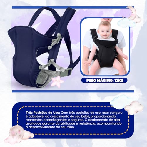 Canguru Bebê Passeio Conforto Ergonômico 3 Posições (AZUL MARINHO)