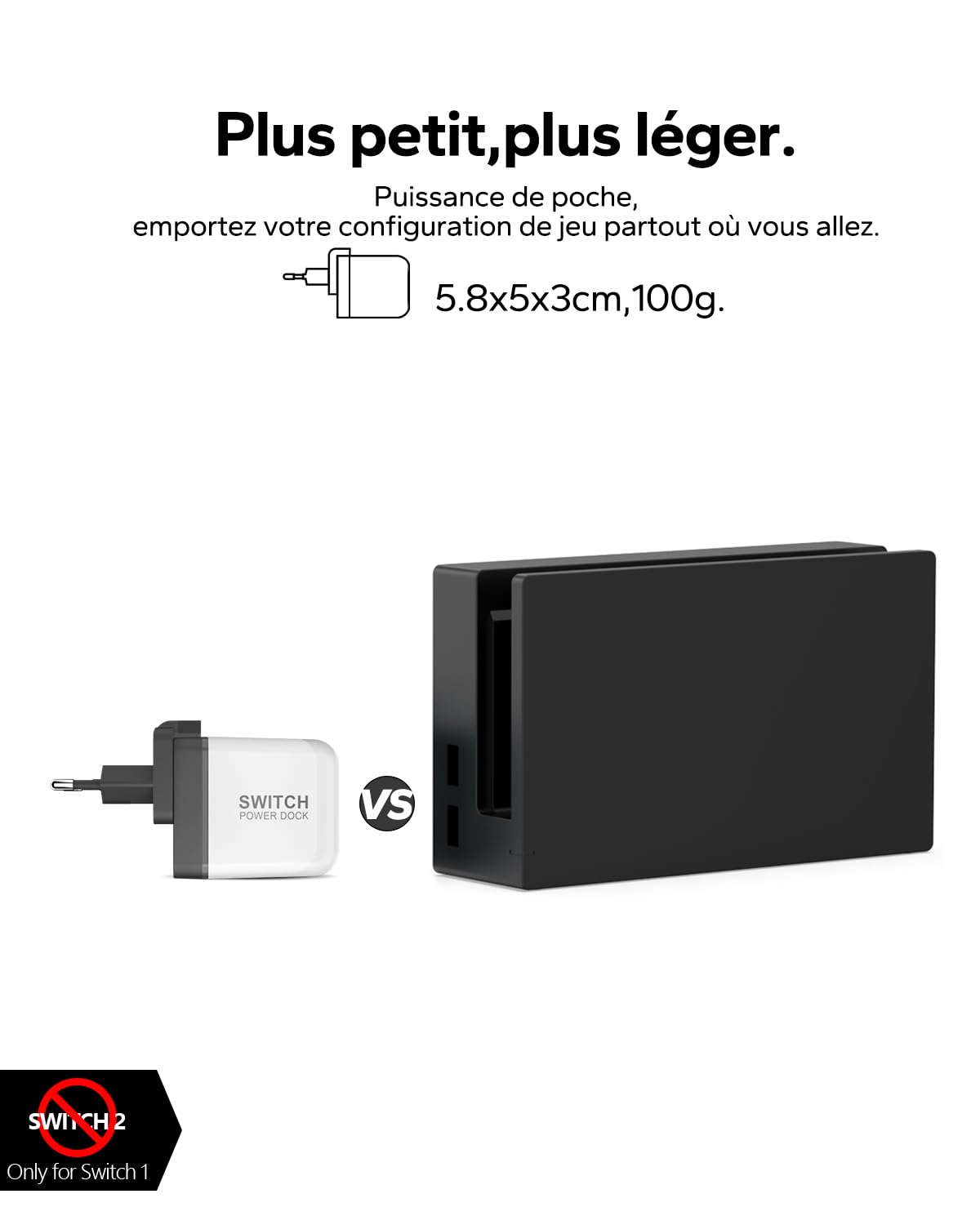 Station d'accueil 65W pour Nintendo Switch OLED/Steam Deck, mini bloc GaN 3 ports (USB-C+USB-A+4K/HD), portable compatible Switch/Steam Deck/Rog
