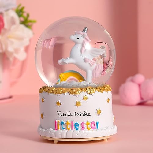 jormey Unicorn Snow Globe for Kids,with Snow Colorful Led Lights Luxury Musical,Perfect Birthday Christmas Daughter Wife Girlfriend Birthday Anniversary Festival Valentine's Day(Rainbow 4x6.3inch)