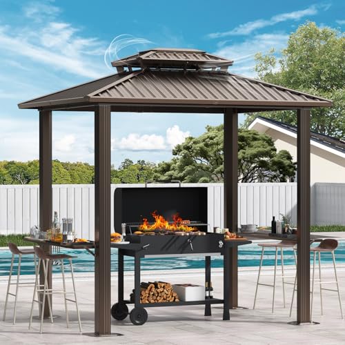 Image of Hoteel 6x8ft Hardtop Grill Gazebo, Brown(2026 Version)