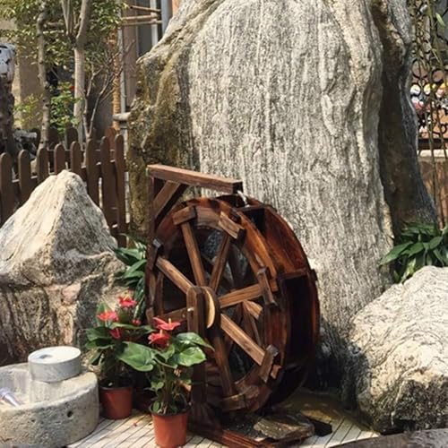 Garden Water Wheel Fountain, Decorative Wooden Waterfall Feature with Bracket, Outdoor Pond & Rockery Water Feature (22x11.4x26.4in) for Home Decor