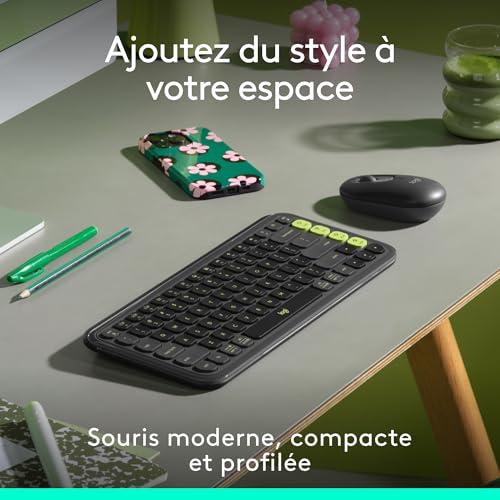 Logitech Pop Mouse, Souris Bluetooth sans Fil compacte et Portable avec Boutons programmables et clics discrets, Easy-Switch Entre 3 dispositifs, Ordinateur Portable, Tablette, PC - Graphite