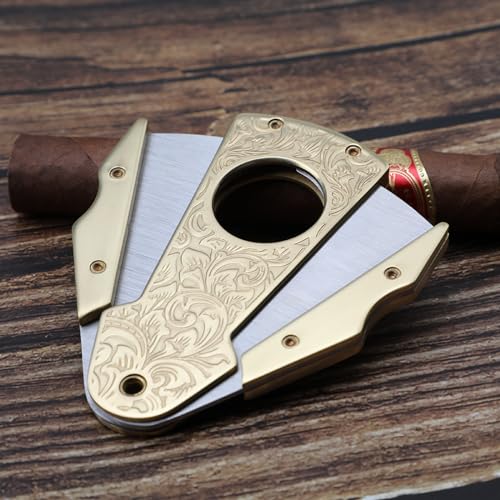 Foxmox Cigar Cutter Guillotine - Heavy Quality and Dignified Engraved Pattern Cigar Cutters for Men(Gold) - Image 3