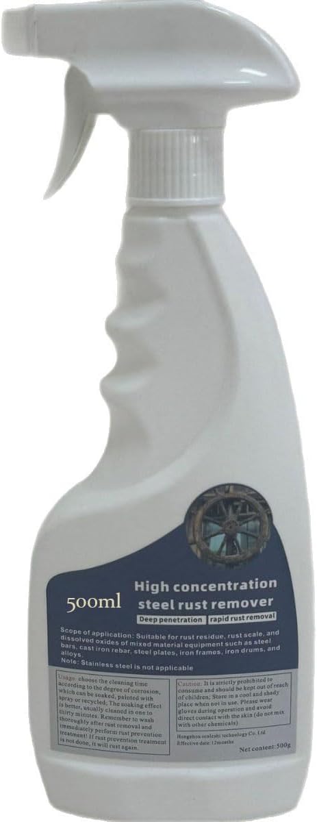 500ml Highly Concentrated Steel Rust Remover, Powerful Rust Stain Remover for Tools, Automotive Parts, Stainless Steel, Fast Acting Rust Cleaner