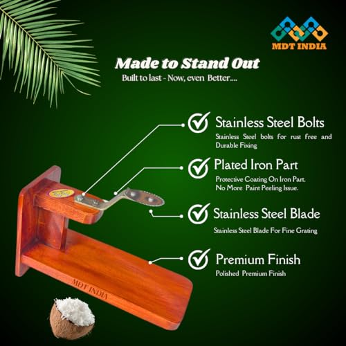 Image of Coconut Scraper Manual Polished Mahogany Lite Wooden Table Top Thengai Thuruvi