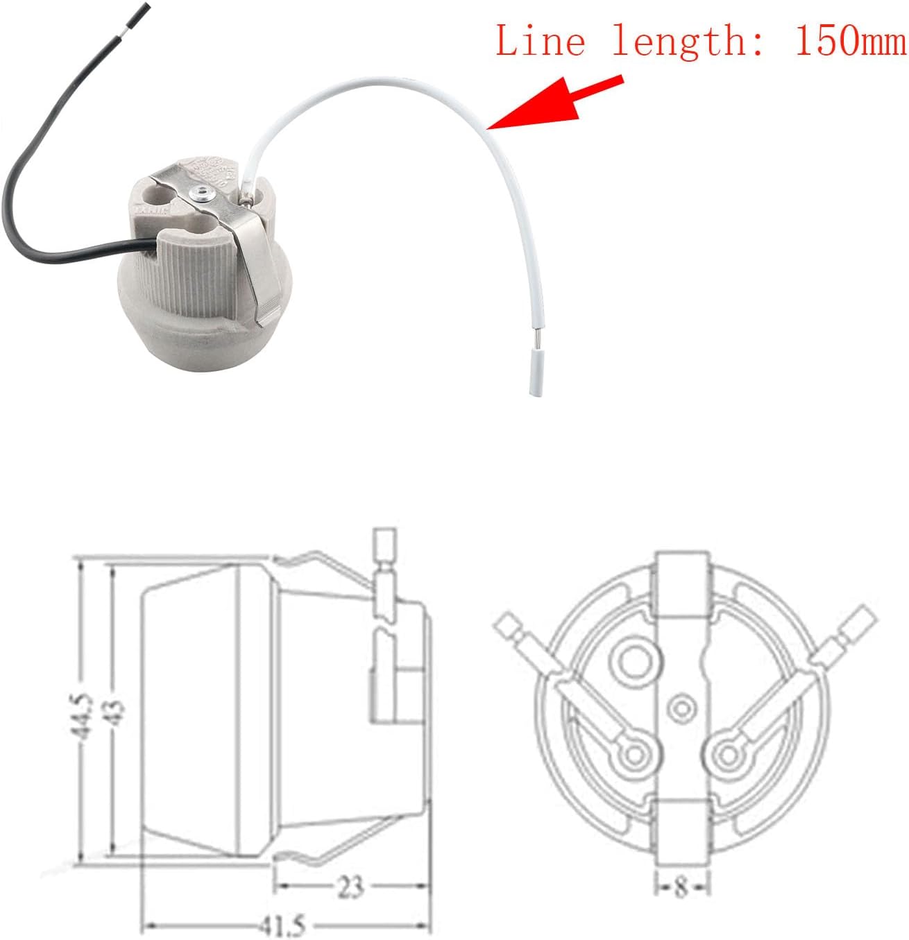 CHENJIN E26 Ceramic Fixed Lamp Holder Heat Resistant Ceramic Keyless Socket with Rim and Double Snap in Clip Embedded Screw Base Lighting Accessories for Incandescent Fluorescent Lamps LED Bulb Bases