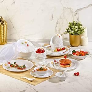 Cello Opalware Dazzle Margarita Dinner Set, 35Pcs, White