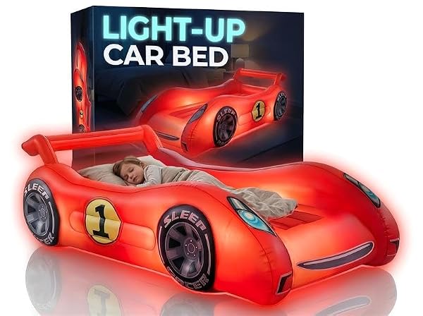 Sleep Racer Dream Car - Red Illuminated LED Inflatable Car Bed Age 3 to 12 by Air Candy - Used condition - US$93.06