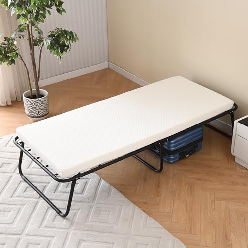 GigaXynium Estructura de cama plegable de 80 × 190 cm, cama de metal con espacio de almacenamiento, montaje sin herramientas, color negro, cama plegable para invitados, ahorra espacio (80 x 190 cm)