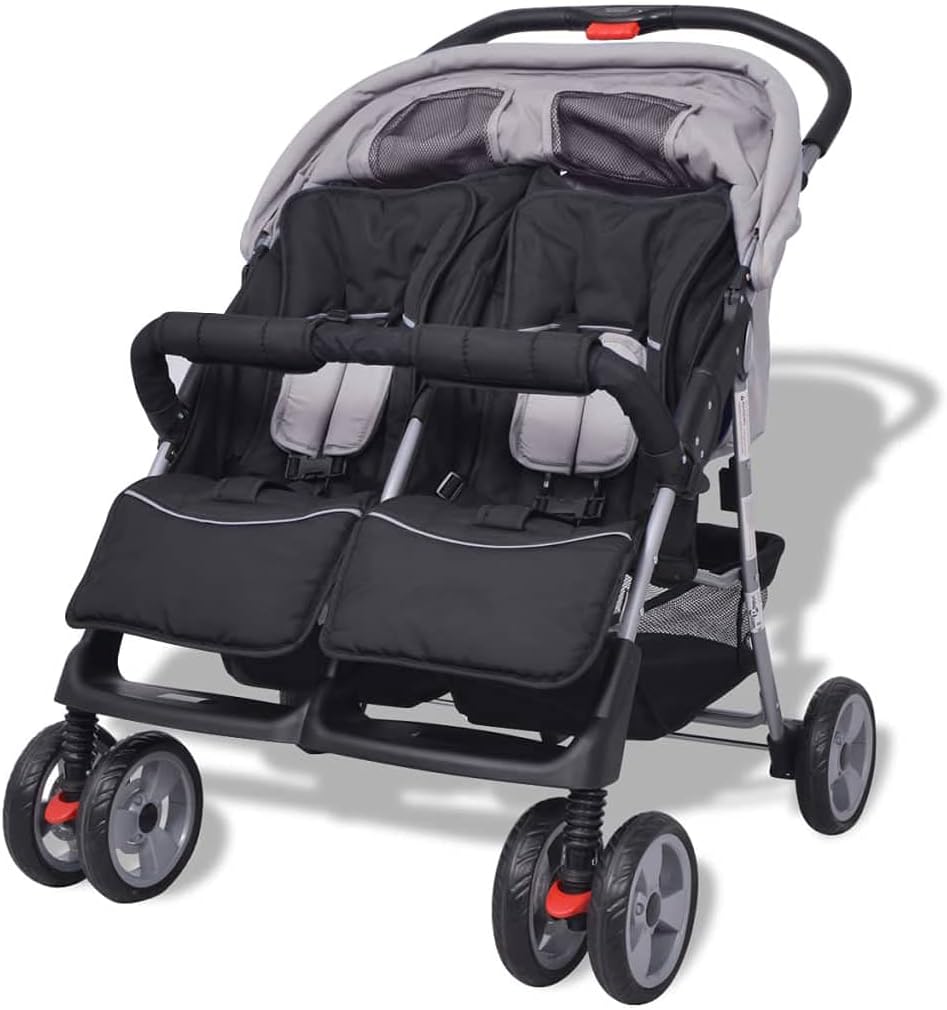 vidaXL Baby Twin Stroller Steel Grey 