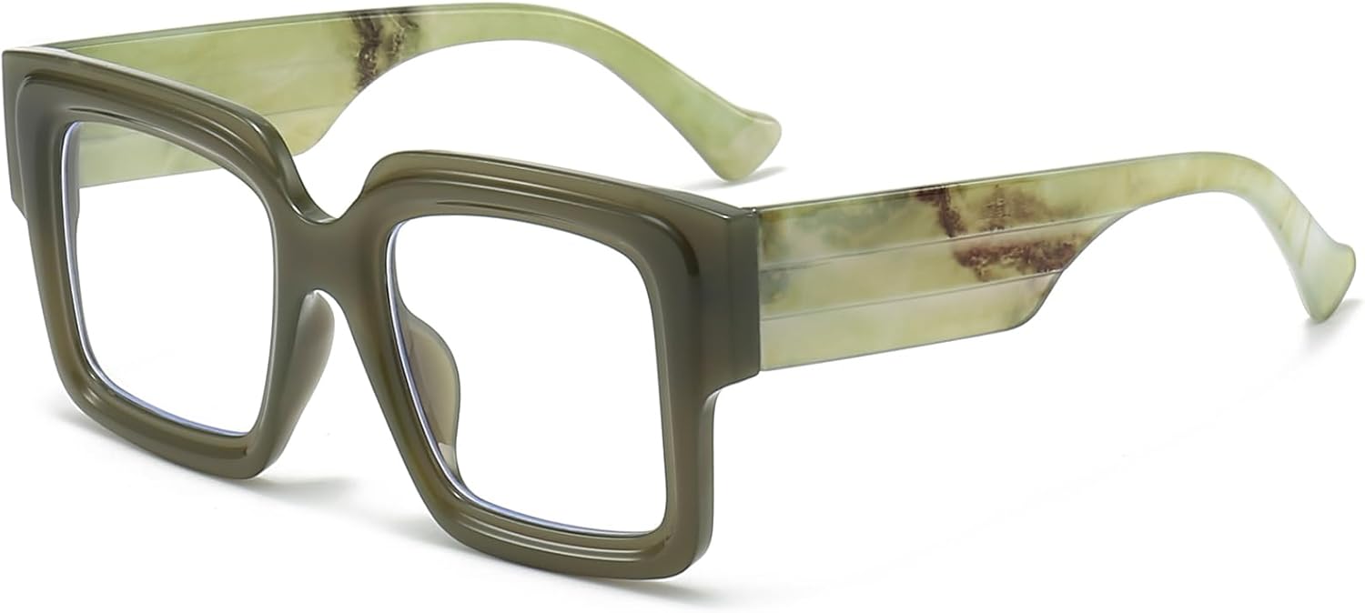 Oversized Square Glasses for Women Men Chunky Frame Blue Light Lens Non Prescription Eyeglasses