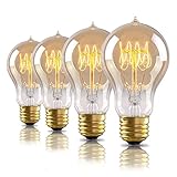 4-Pack Edison Light Bulb 60W, A19 Vintage Incandescent Light Bulbs, Dimmable, E26, 2100K Warm White,