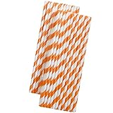 Striped Paper Straws - Orange and White - 7.75 Inches - 50 Pack - Outside the Box Papers Brand