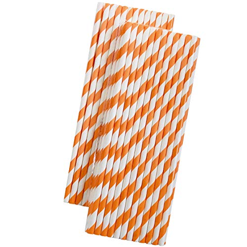 Pitillos de papel rayados naranja y blanco 50 unidades miniatura 1