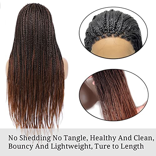 Besfor Lace Front Knotless Box Braided Wigs Heat Resistant Fiber Synthetic Twist Braid Wigs Ombre Brown Colored Half Hand Tied 13X4 Front Lace Wig With Baby Hair For Black Women 28” 450G #TOP3