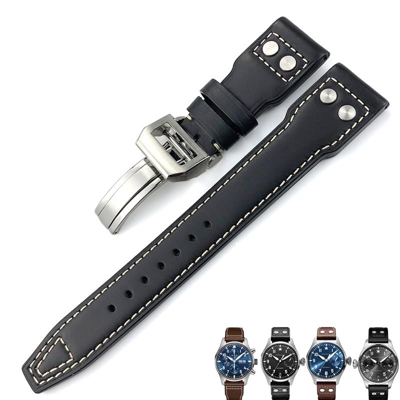 Bracelet de montre 21mm 22mm en cuir de veau pour IWC Big PILOT IW5009 fil robuste
