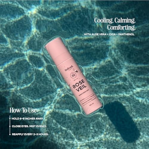 Image of Solved Labs Rose Veil Sunscreen Spray /Mist (Pack of 2) | SPF50 PA++++ | Rose Water & PDRN , Niacinamide & Brightening Peptides | Lightweight UV Protection Spray Sunscreen | For All Skin Types | 100ml each