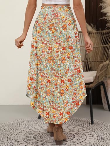 Image of ANRABESS Women's Maxi Skirts Summer Boho Floral High Waisted Flowy Swing Pleated Beach Long Skirt with Pockets