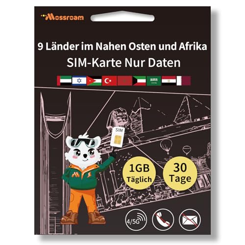 3-in-1-SIM-Karte für 9 Länder im Nahen Osten und Afrika – Prepaid-Datentarife | Täglich 1 GB, 30 Tage | Unbegrenztes Internet mit 4/5G-Geschwindigkeit