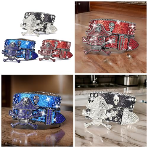 Rhinestone Belts for Women,Punk Skull Buckle Belt for Pants Rhinestones Studded Belt Street Dance Jeans Belt Adult Unisex Waist Accessories(Blue,120)2