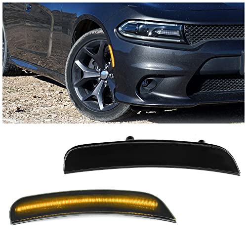 HECASA LED Side Marker Light Compatible with 2015-2023 Dodge Charger Replacement for 68214404AA 68214405AA Smoke Lens Front Bumper Side Marker Lamps by HECASA - Used condition - US$17.13
