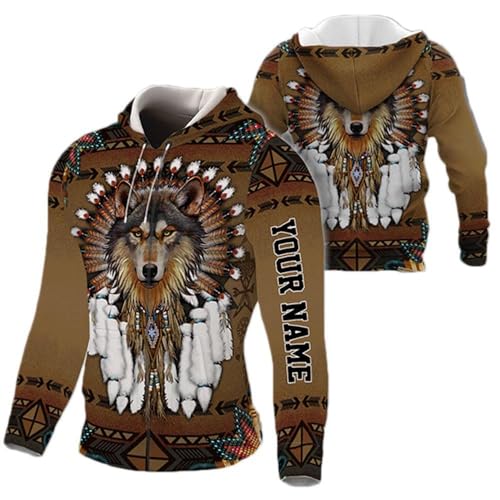 Native American Wolf Hoodies 3D Hoodies for Men Customized Sweatshirts Native American Art Prints Animal Hoodie