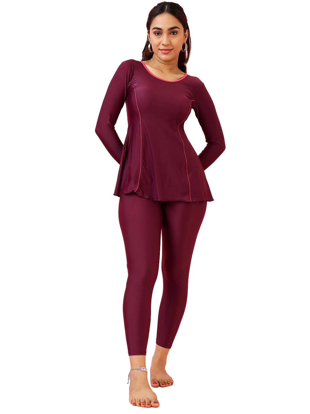LYCOT Women's Round Neck A-Line Full Sleeves and Full Tight Plain Swimwear-picture-10