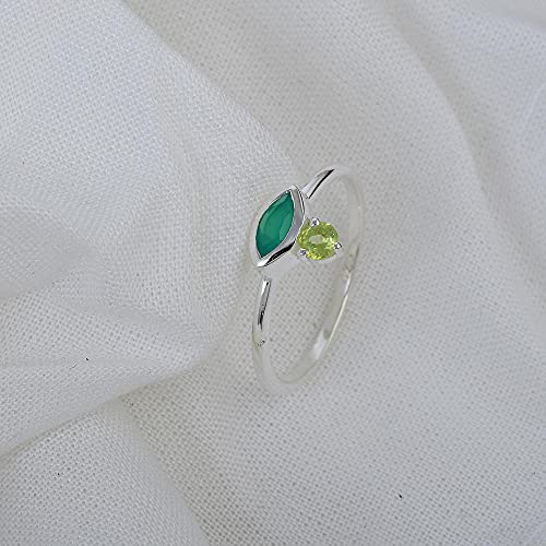 Bague en argent 925 onyx vert péridot femme pierre de naissance