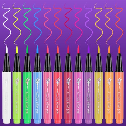 LOPHE Eyeliner Colores, UV Delineador de Ojos de 12 Colores, Delineador Ojos Líquido de Larga Duración, Impermeable Lápiz de Ojos Fluorescente para Maquillaje de Ojos y Neon Fiesta Artístico(Estilo A)
