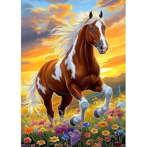CEOVR Horse Diamond Art Kits for Adults, Horse Running 5D DIY Full Drill Diamond Painting Dots Gem Art, Adult Crafts Kits Arts and Crafts, Wall Decor for Home Office 12x16inch Cover