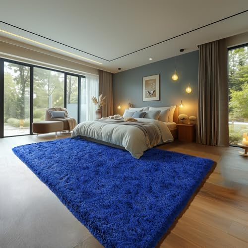 Zentavio Navy Blue Area Rugs for Living Room Boys Rugs for Bedroom 6x9 Large Shag Washable Carpet Soft Furry Fluffy Aesthetic Kids Playroom Rugs for Teen Home Decor