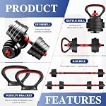 4 in 1 Adjustable Dumbbell Set,55LBS Free Weights Dumbbells with Connecting Rod Used as Barbell & Non-Slip Handles & Kettle-Bell Base,Full Body Workout,Home Gym Workout Equipment