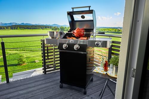 RÖSLE Premium-Drehspieß, Hochwertiger Grillspieß für BBQ-Stationen VIDERO G2/G3, MAGNUM G3 und Kugelgrill No.1 F60 mit Gourmetring, Traglast 10 kg, Edelstahl 18/10, silbern/schwarz