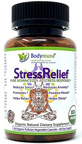 Natural Organic Stress Relief | Safe Anxiety Relief Passion Flower Ashwagandha Valerian Root Chamomile Lemon Balm Chlorella Safe Effective Mood Support Synergistic Blend by Bodymune | Vegan | 60 Caps
