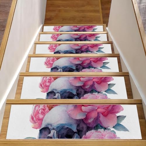 Marches d'escalier antidérapantes pivoines pour sécurité maison bois