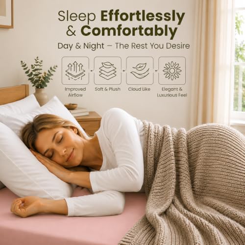 Image of LINENWALAS 100% Cotton Fitted Bedsheet, 400tc Long Staple Imported Egyptian Cotton, Soft, Premium Bed Sheet with Pillowcase for King Bed All-Around Elastic for 4-8 Inch Mattresses (72 inch x78 inch, Blush)