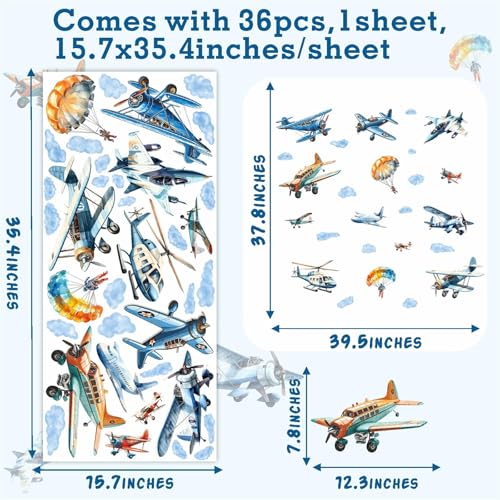 Barri Design 152 Airplane Wall Stickers Large Airplane Wall Decals Watercolor Plane And Clouds Wall Decal Aircraft Wall Stickers Vintage Plane Wall Sticker thumb #4