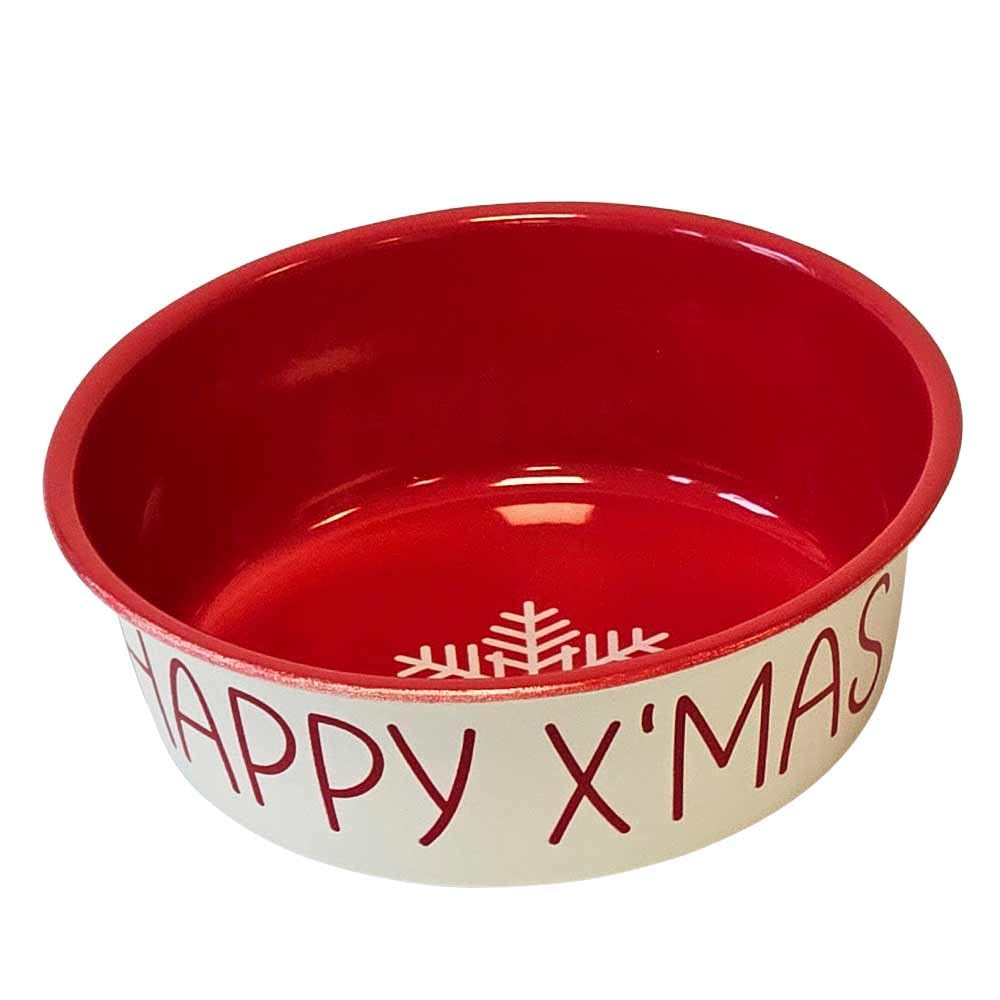 Nobby Xmas Stainless Steel Bowl Happy Xmas Non-Slip Red/Beige 17.0 cm 0.84 Litres