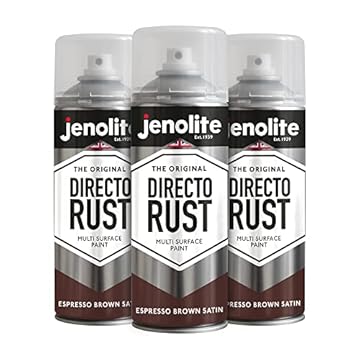 JENOLITE Directorust Spray Paint Satin Finish | ESPRESSO BROWN | 3 x 400ml | Direct To Rust Spray Paint For Metal | All-In-One Multi Surface Paint for Metal, Wood, Plastic, Ceramic | RAL 8017